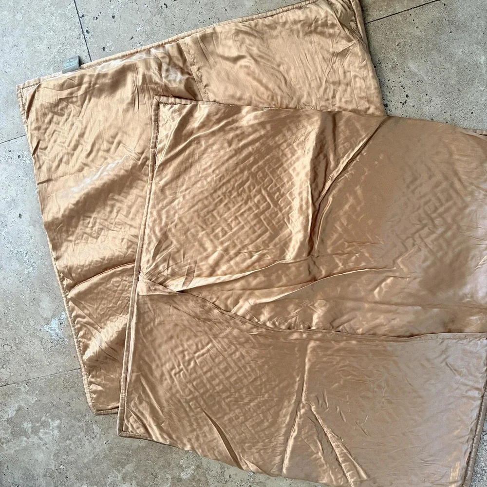 Fieldcrest Euro Pillow Shams Set Of 2 Gold Quilted Satin Geometric Pattern Soft